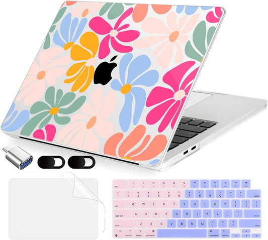 Compatible with MacBook Air 15 inch Case, M4 A3241/M3 A3114/M2 A2941 (Released 2025 to 2023), Hard Shell, Keyboard Cover, Screen Protector, Webcam Cover & Type-C Adapter, ColorfulFlowers