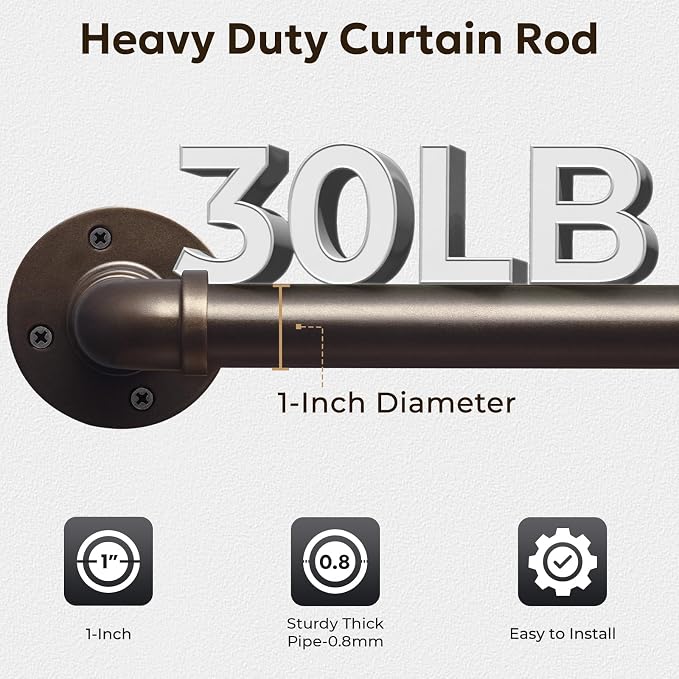 Zeerobee Curtain Rods for Windows 120 to 240, 1 Inch Industrial Wrap Around Antique Bronze Curtain Rod, Indoor/Outdoor Room Divider Adjustable Drapery Pole, 120"-240"