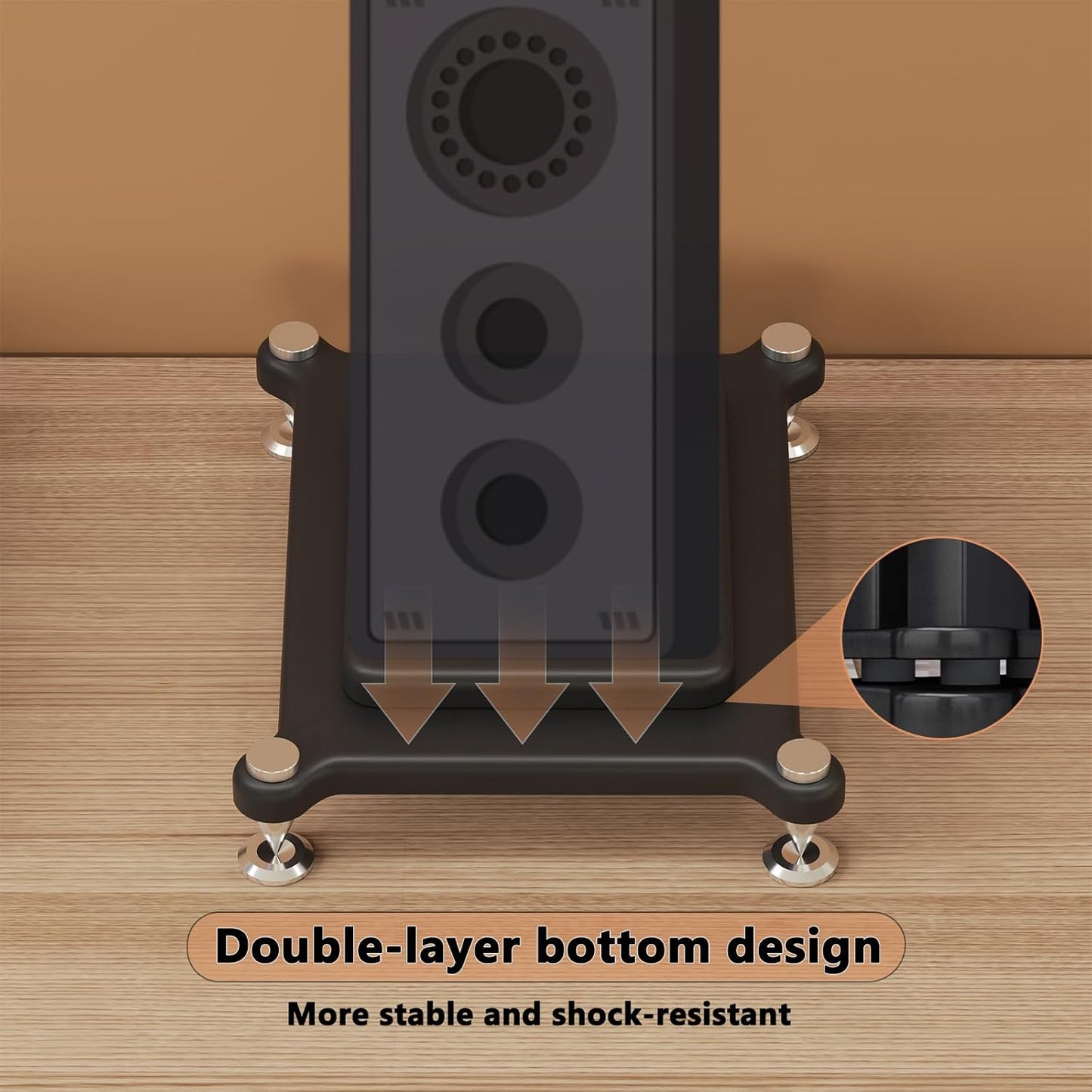 2pcs Subwoofer Isolation Stand, Double-Layered Speaker Isolation Stands with Stainless Steel Metal Feet, Acoustic Speakers Isolation Pad for Floor, Desktop (11.8×13.7in)