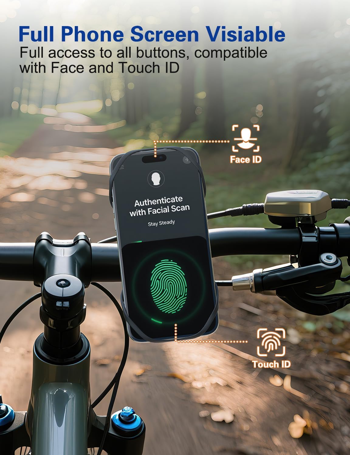 Bike Phone Holder, Motorcycle Cell Phone Mount- 360° Rotatable, Silicone Bicycle Phone Mount for Motorcycle Bicycle Scooter, for 15 Pro Max / 14/13, S10 and More 4.7-6.8" Phone"