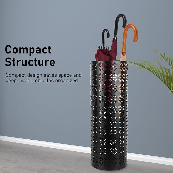 Round Umbrella Organizer Bin, Freestanding Metal Umbrella Holder Umbrella Stand Rack for Entryway, Canes Walking Sticks Holder Rain Collection for Home, Office (Large)