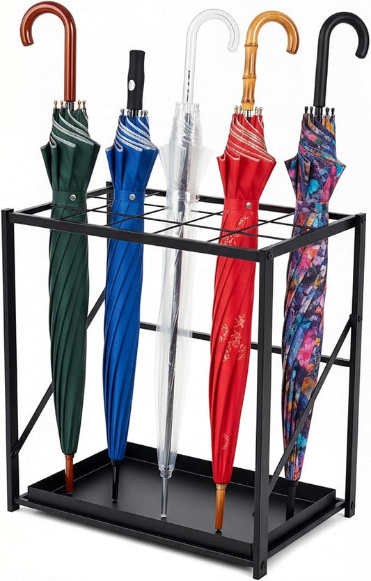 Colingmill Folding Umbrella Storage Stand Rack Holder Organizer Free Standing Umbrella Rack with Removable Drip Tray for Entryway Home Office Hotel Entry Hallway(L18.31 X W11.89 X H19.69 Inch)