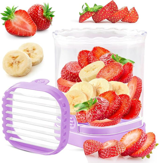 Creative Strawberry & Fruit Slicer - Detachable Cutter with Push Plate (Purple)