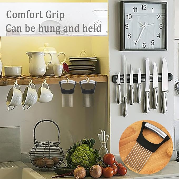 2Pc Onion Slicer Holder, Onion Holder for Slicing, Lemon Slicer Onion Cutter for Slicing, Vegetable Cutter for Potato and Tomato, Food Slicer Assistant Tool for Slicing Fruit Lemon and Meat