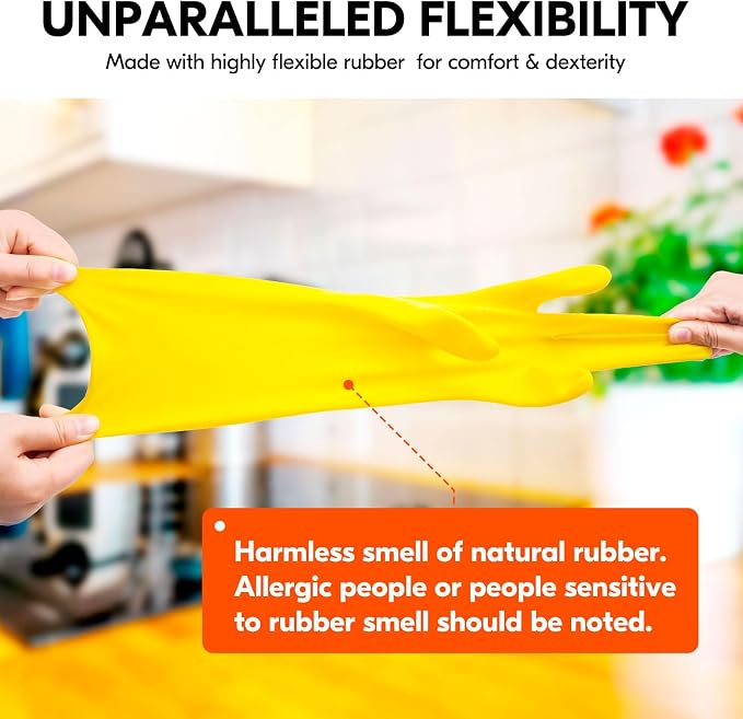 Vgo... 1-Pair Reusable Household Gloves, Rubber Dishwashing gloves, Extra Thickness, Long Sleeves, Kitchen Cleaning, Working, Painting, Gardening, Pet Care (Size L, Yellow, HH4601)