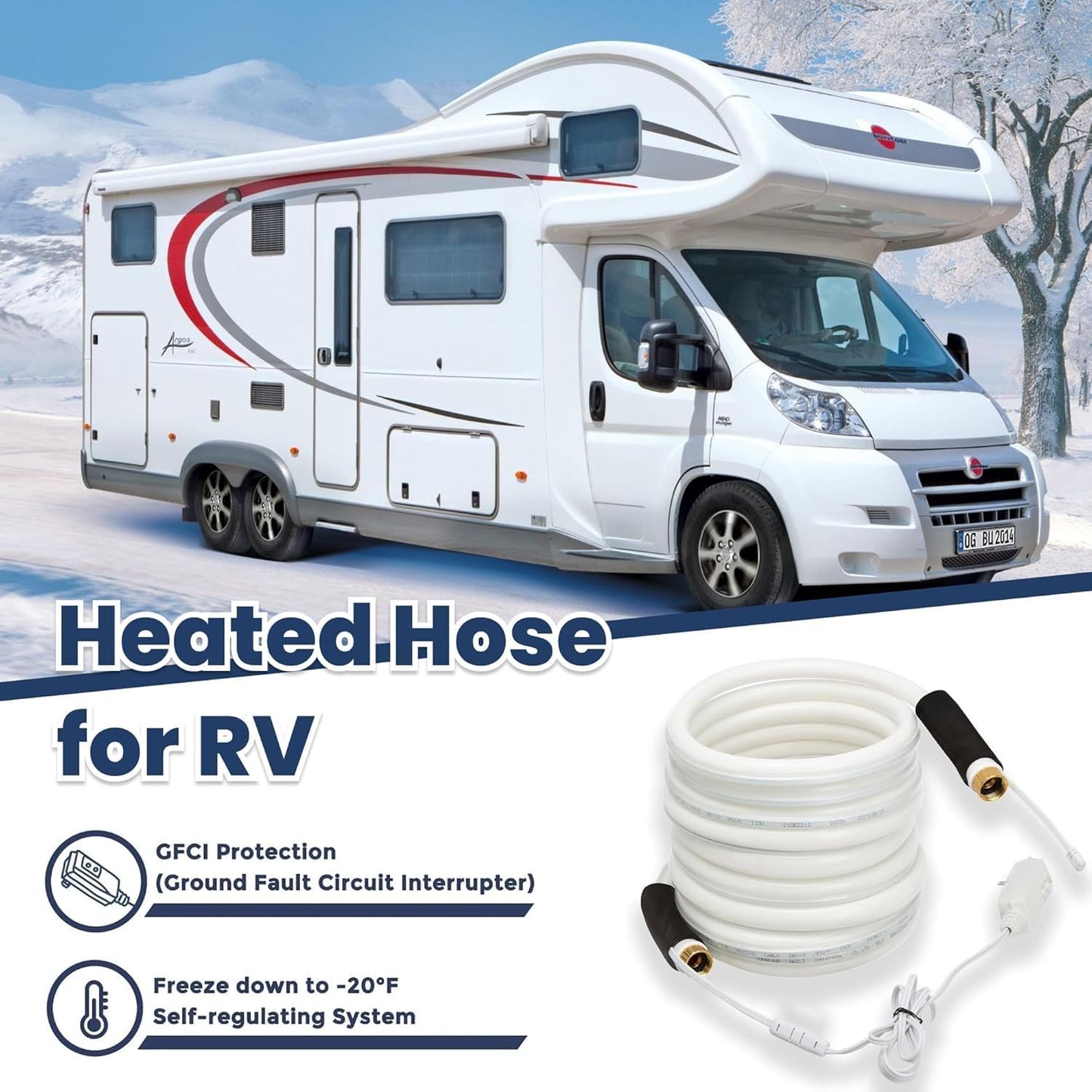 Giraffe Tools 25FT Heated RV Water Hose for Drinking with GFCI & Energy Saving Thermostat, 5/8-Inches Lead and BPA Free Heated Garden Hose Withstand Down to -20℉