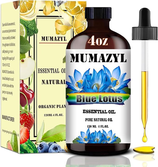 Blue Lotus Essential Oil, Blue Lotus Oil 4 Fl Oz 120ML for Diffuser Humidifier Yoga Cleaning DIY Candle Soap Making MUMAZYL Essential Oils