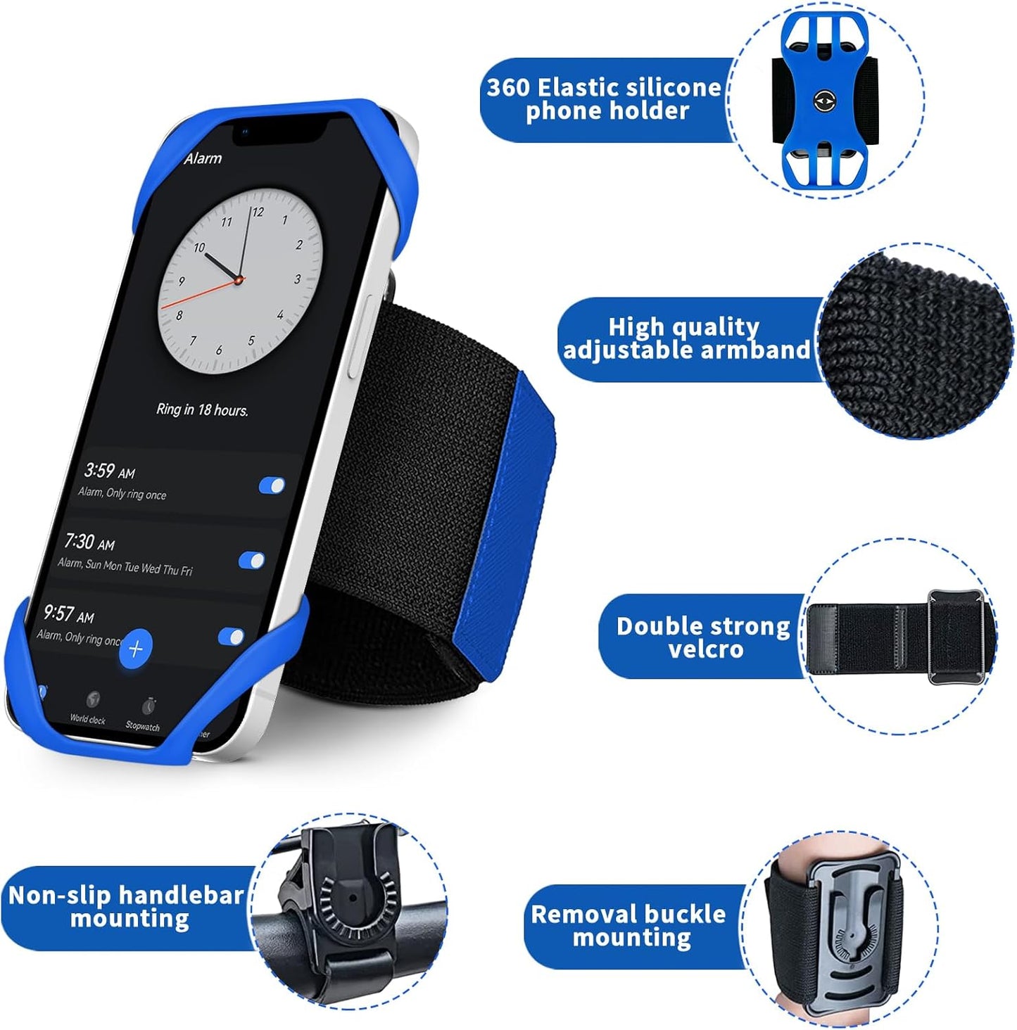 3in1 Phone Holder for Running,Arm Band/Wrist Holder/Bike Mount,Phone Armbands 360° Rotation & Detachable Fit All 4.5-7" Cellphone for iPhone 16/15/Pro/ProMax/14/13/12/mini/Pro Max/XS/XR"