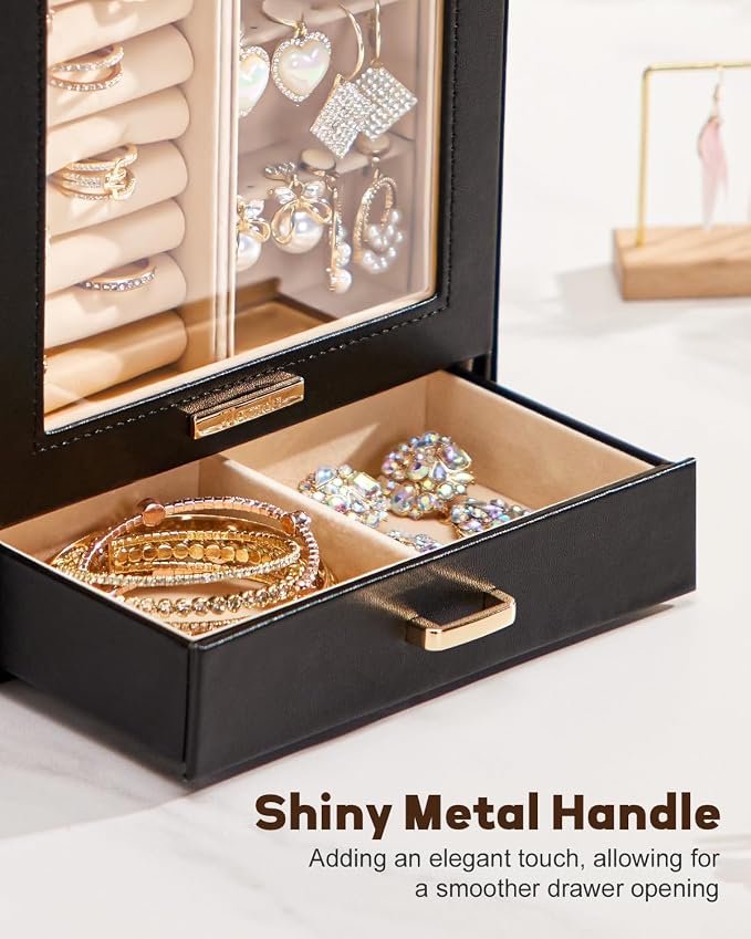 Homde Mothers Day Gifts Jewelry Organizer Box for Women Girls Necklaces Rings Earrings Bracelets Storage Case (Black + Gold)