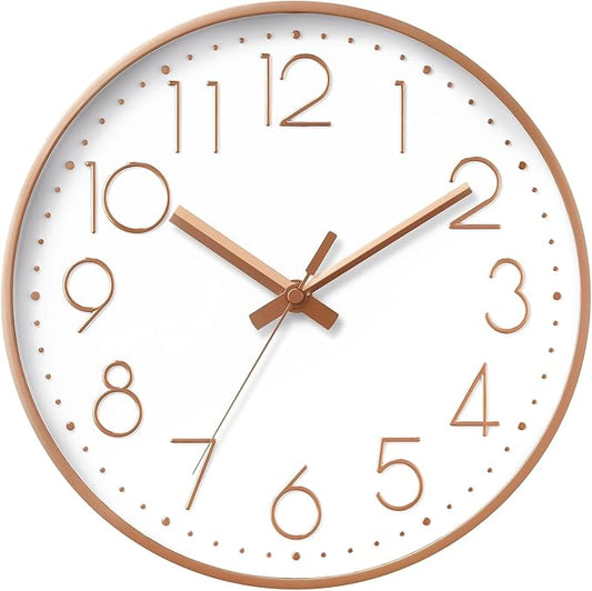 DAXSMY Wall Clock - 8 Inch Silent Non-Ticking Modern 3D Wall Clocks Battery Operated - Decorative Clock for Kitchen, Home Office, Bathroom, Bedroom(Rose Gold)