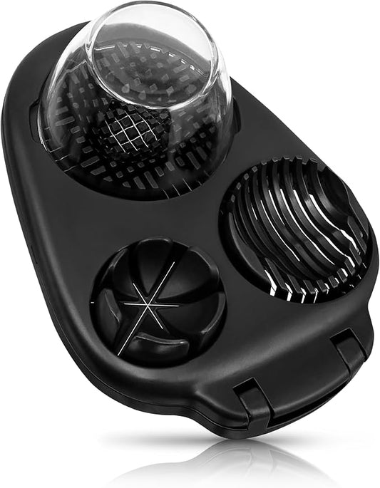 CraftyCrocodile Egg Slicer for Hard Boiled Eggs - 3 Slice Modes Egg Cutter, Heavy Duty, Stainless Steel Dicer - Kitchen Chopper Tool for Strawberry, Mushroom, Grape, Cherry Tomato - Black