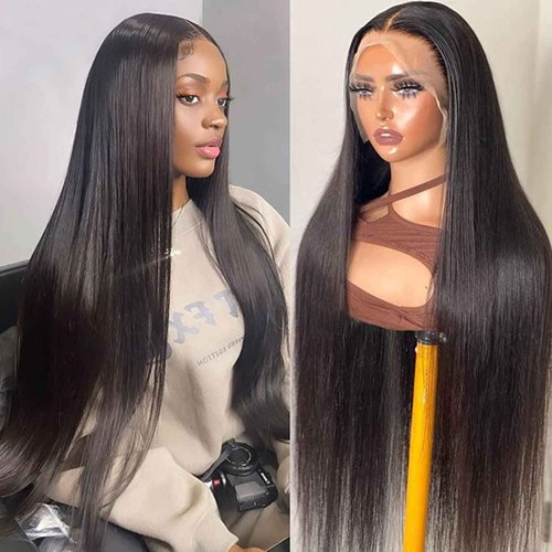 DULOVE Lace Front Wigs Human Hair, 13x4 Straight Human Hair, 200 Density Glueless Wigs for Balck Women, Pre Plucked with Baby Hair, Natural Color, 24 Inch