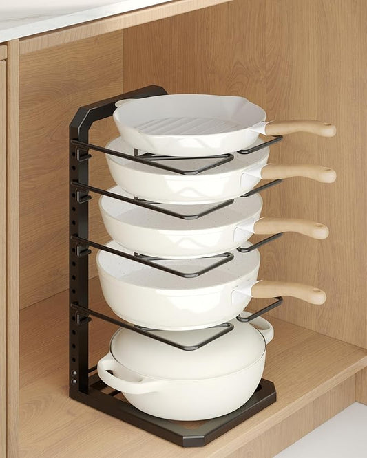 Pots and Pans Organizer under Cabinet, 5 Adjustable Tiers Heavy-Duty Pan Pot Organizer with 16.5" Height, Holds 55 LB - Cast Iron Skillets, Griddles, Shallow Cookware