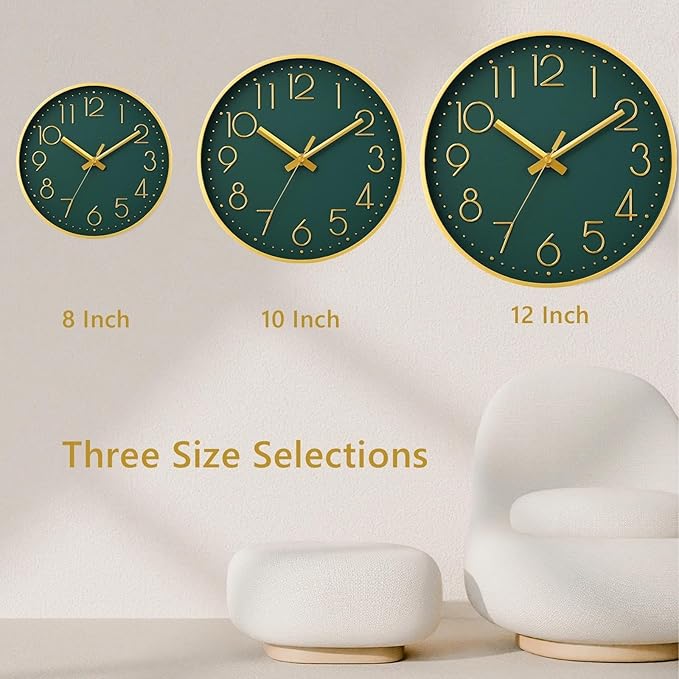 DAXSMY Wall Clock - 12 Inch Silent Non-Ticking Modern 3D Wall Clocks Battery Operated - Decorative Clock for Kitchen, Home Office, Bathroom, Bedroom, Living Room(Dark Green)