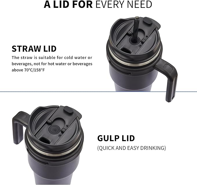 20 oz Insulated Coffee Mug Tumbler with Handle, Stainless Steel Travel Mug Tumbler with Lid and Straw,Double Wall Vacuum Leak Proof Ice Coffee Thermal Cup, Indigo Black