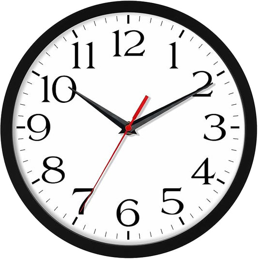 DAXSMY 12 Inch Wall Clock - Battery Operated, Silent Non-Ticking Analog Sweep Movement - Easy to Read Numbers for Home, Office, Kitchen, Classroom (Black)