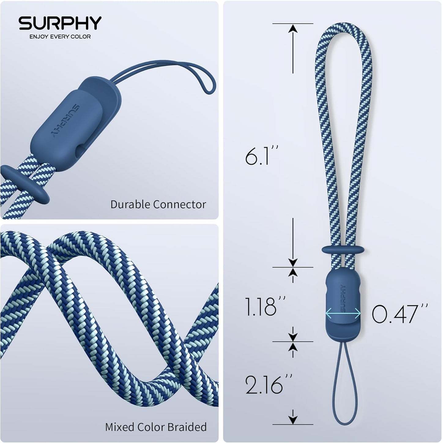 SURPHY 2 Pack Phone Lanyard for Cellphone Case, Phone Wrist Strap for Case, Cellphone Strap with 2-Color Braided, Charm Wrist Lanyard for Women and Men, Blue Jay & Gray