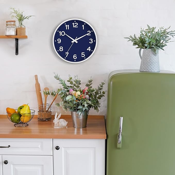 Roymnie Wall Clock, Silent Wall Clocks Battery Operated 8 Inch-Modern Non Ticking Analog Clock Decorative for Kitchen Office Bathroom Bedroom(Navy Blue)