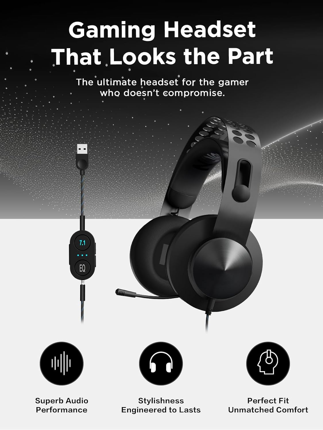 Lenovo Legion H500 PRO 7.1 Surround Sound Gaming Headset, Noise-Cancelling Mic, Memory Foam & PU Leather Earcups, Stainless Steel Headband, PC, PS4, Xbox One, Nintendo Switch, GXD0T69864, Black