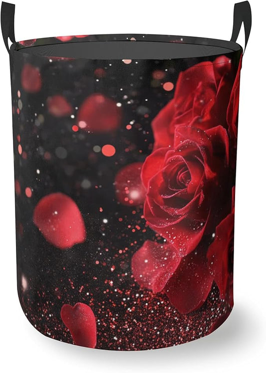 Rose Flower Love Round Laundry Hamper Storage Basket Toys Clothes Organizer Bin For Home Bathroom Bedroom Dorm Nursery