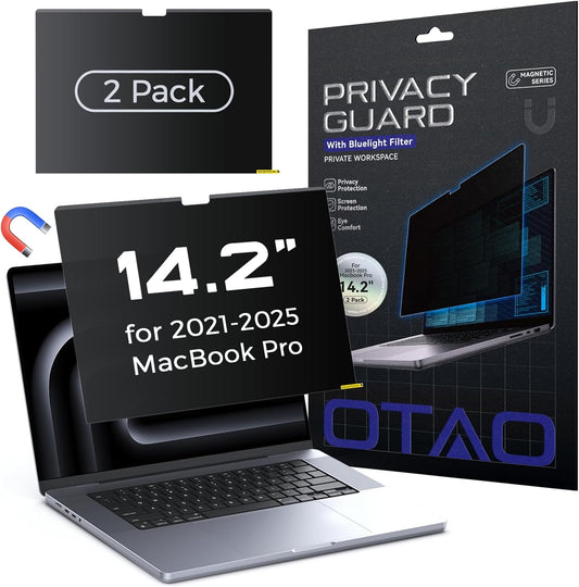 (2 Pack) Magnetic Privacy Screen for MacBook Pro 14 Inch (2021-2024, M1-M4, Pro, Max), Removable Washable Reusable Matte Anti Glare Blue Light Protector Private Security Filter for 14" Mac Laptop"