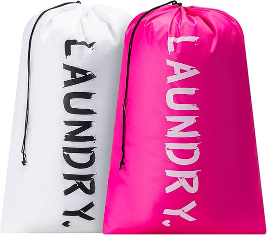 2 Pack 28" x 40"Travel Laundry Bag, Machine Washable Dirty Clothes Organizer with Drawstring,Large Enough to Hold 4 Loads of Laundry, Easy Fit a Laundry Hamper or Basket Travel Essentials