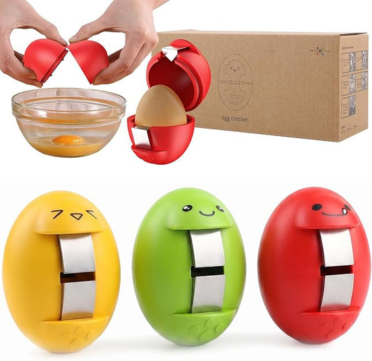 Egg Cracker, Silicone Egg Shell Opener, Cute Egg Shaped Design, Opens Eggs with Ease, A Little Happiness Boost for Your Kitchen (3, Mixed Colors)