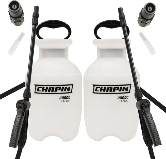 Chapin 22000 Made in USA Value Pack of 2 Units, 1 Gallon Lawn and Garden Pump Pressured Sprayer, for Spraying Plants, Garden Watering, Lawns, Weeds and Pests, Translucent White