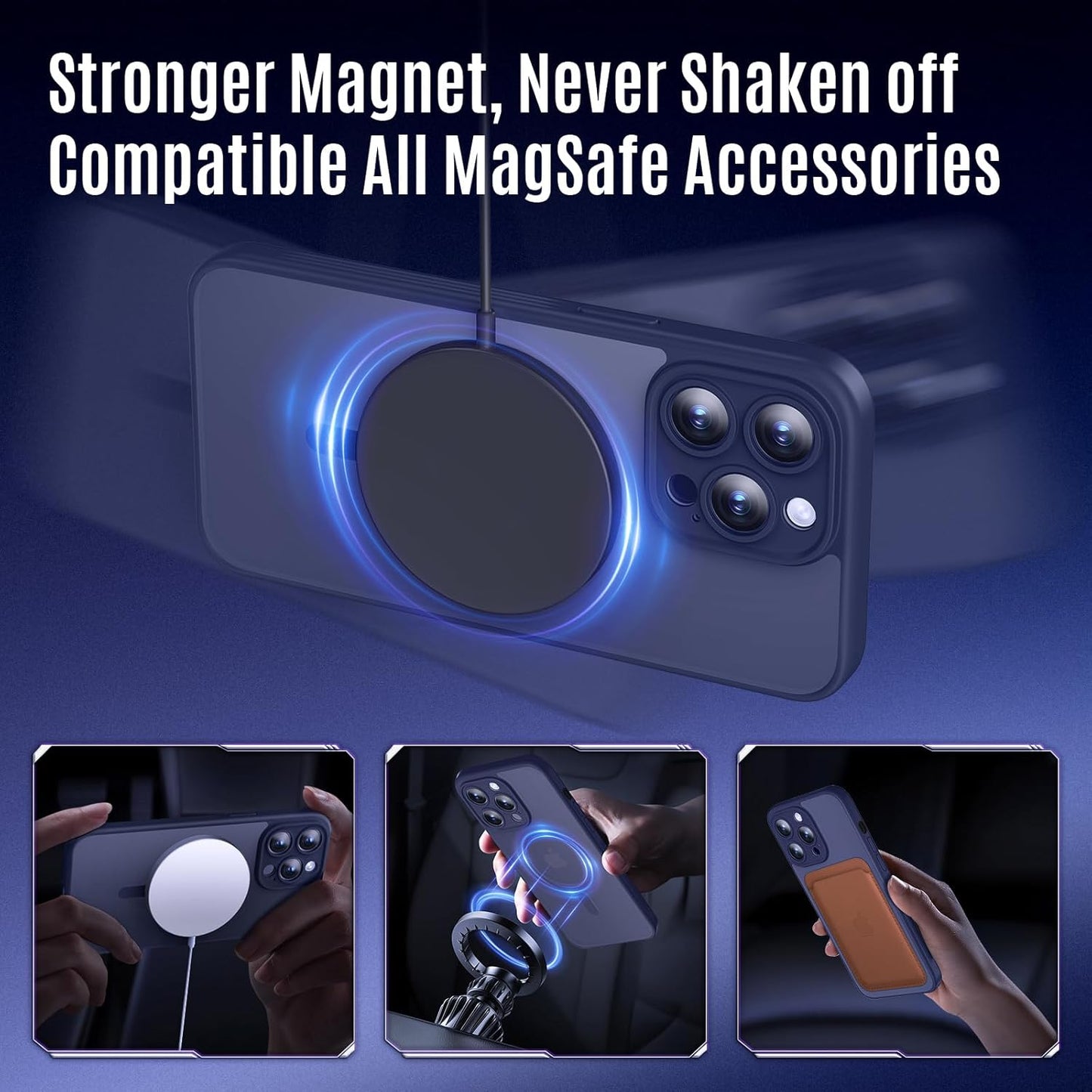 Designed for iPhone 12 Pro Case, Compatible with MagSafe, with Privacy Screen Protectors X2, [Camera Protection] [15FT Military Drop Protection] Shockproof Phone Case, 6.1", Navy Blue