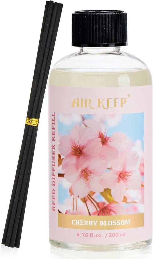 Airkeep Reed Diffuser Oil Refill with Diffuser Sticks, 6.76 Fl Oz(200ml) Cherry Blossom Scented Oils, Aroma Therapy, Home Fragrance & Air Freshener, Office Décor, Decoration