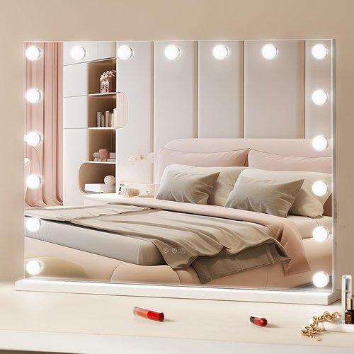 VEVOR Hollywood Vanity Mirror with Lights, Dimmable Bulbs &3 Color Lighting Modes, Makeup Mirror w/Detachable 5X Magnification,USB Port, Smart Touch Control,Desktop Wall-Mount(31.5x23.6in, White)