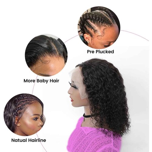yuccy Curly Bob Wig Human Hair 13X4 Water Wave Lace Front Wig Human Hair Pre Plucked 250% Density Curly Bob Wigs for Women Natural Color 14 Inch…