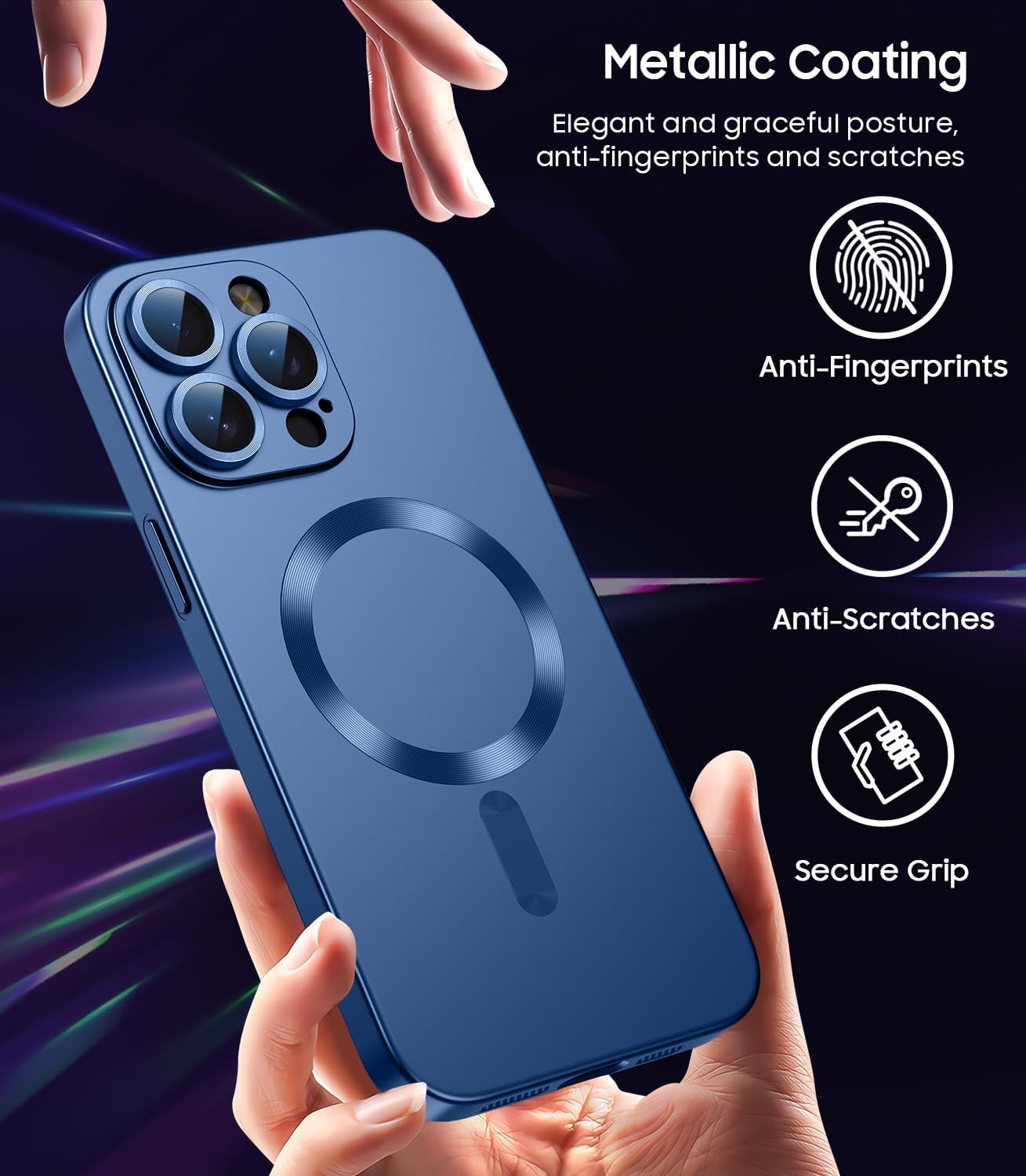 Magnetic for iPhone 15 Pro Max Case [Compatible with MagSafe][Built-in Camera Lens Protector] Slim Soft Silicone Bumper Shockproof Metallic Luster Phone Case (Blue)