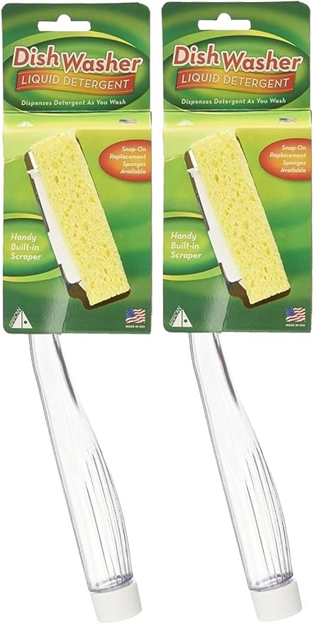 Arrow Dish Sponge w/Soap Dispenser Handle, 2pk - Fillable Dish Wand for Quick, Convenient Cleaning - Easy to Refill - Built-In Scrubber for Dishes & Pans