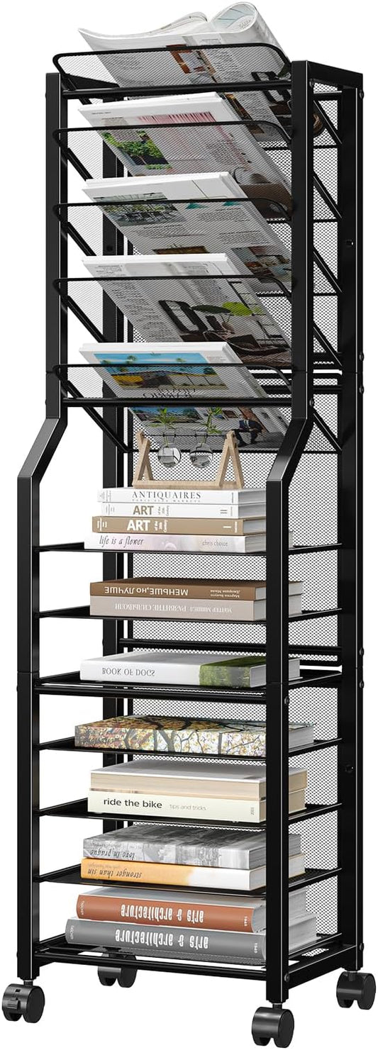 Simple Trending 12 Tier Rolling File Cart, Desk File Organizer with Sliding Trays and Metal Mesh Paper Letter Storage Multi Functional Rolling Clutter Cart for Office, Home, School, Black