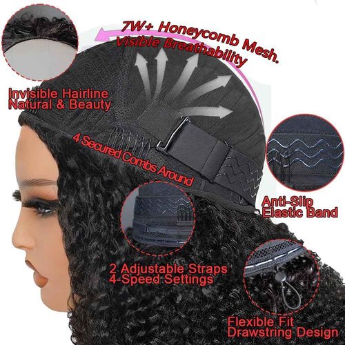 Curly Half Wig 200% Density Kinky Curly Half Wig 3 In 1 Seamless Flip Over Glueless Wigs with Drawstring Beginner Friendly Curly Wig Headband Wig for Women Daily Wear