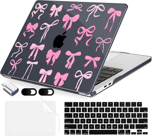 Compatible with MacBook Air 13.6 inch Case, M4 A3240/M3 A3113/M2 A2681 (Released 2025 to 2022), Hard Shell, Keyboard Cover, Screen Protector, Webcam Cover & Type-C Adapter, Black Bows