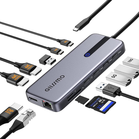 USB C Laptop Docking Station, 13 in 1 Docking Station Dual/Triple Monitor Hub Multiport Adapter with 2 HDMI, DP, RJ45, 10Gbps USB C/A 3.1, 100W PD, USB 3.0/2.0,SD/TF for MacBook Dell HP Lenovo