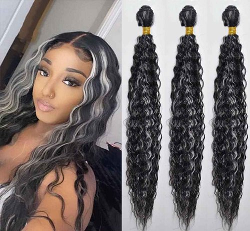 Condescension P4/Grey Human Hair Bundles 26 28 30 inch Water Wave Human Hair Bundles Highlight Chocolate Grey Unprocessed Soft Sewn In Hair with Double Weft for Black Women