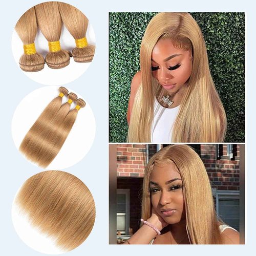Habiliana Bundles Human Hair 30 32 34 Inch Straight Brown 27 Human Hair Bundles 11A Unprocessed Brazilian Virgin Quick Weave Hair Extensions for Black Women