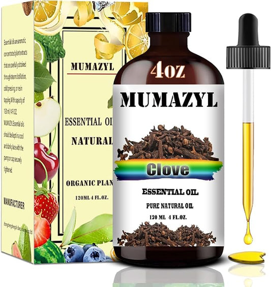 Clove Essential Oil, Clove Oil 4 Fl Oz 120ML for Diffuser Humidifier Yoga Cleaning DIY Candle Soap Making MUMAZYL Essential Oils