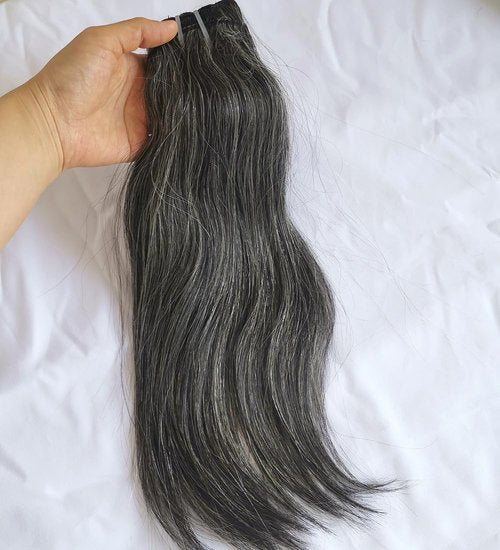 Raw Straight Salt and Pepper Gray Human Hair Bundles Unprocessed 10IN Short Grey Human Hair 1 Single Bundle, 5+ Years Long Lifespan 50% Grey Mixed 50% Black Color Virgin Hair Weave Weft by Clytie