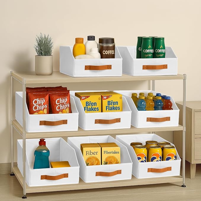 Homsorout Fabric Storage Bins for Organizing - 4 Pack Large Trapezoid Collapsible Storage Bins with Front Handle, Closet Organizers and Storage for Bedroom, Home Shelves, Small Spaces, White