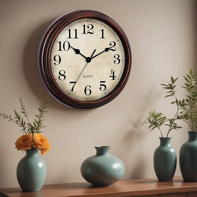 Wall Clock, Bronze Silent Non Ticking Classic Battery Operated Clocks, Decorative for Living Room, Bedrooms, Kitchen, Office (16 inch)