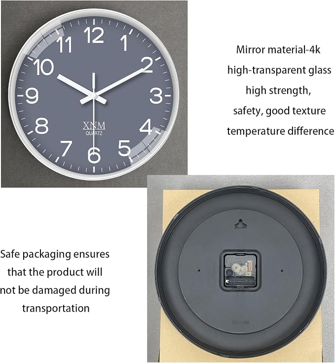 XNM Minimalist Wall Clocks Battery Operated 14 Inch Grey Wall Clock Decorative for Bedroom Office Decor Silent Wall Clock