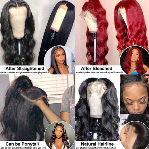 Body Wave Lace Front Wigs Human Hair 13x4 HD Transparent Lace Frontal Wigs Human Hair for Women Brazilian Virgin 200% Density Glueless Wigs Human Hair Pre Plucked with Baby Hair Natural Black 20 Inch