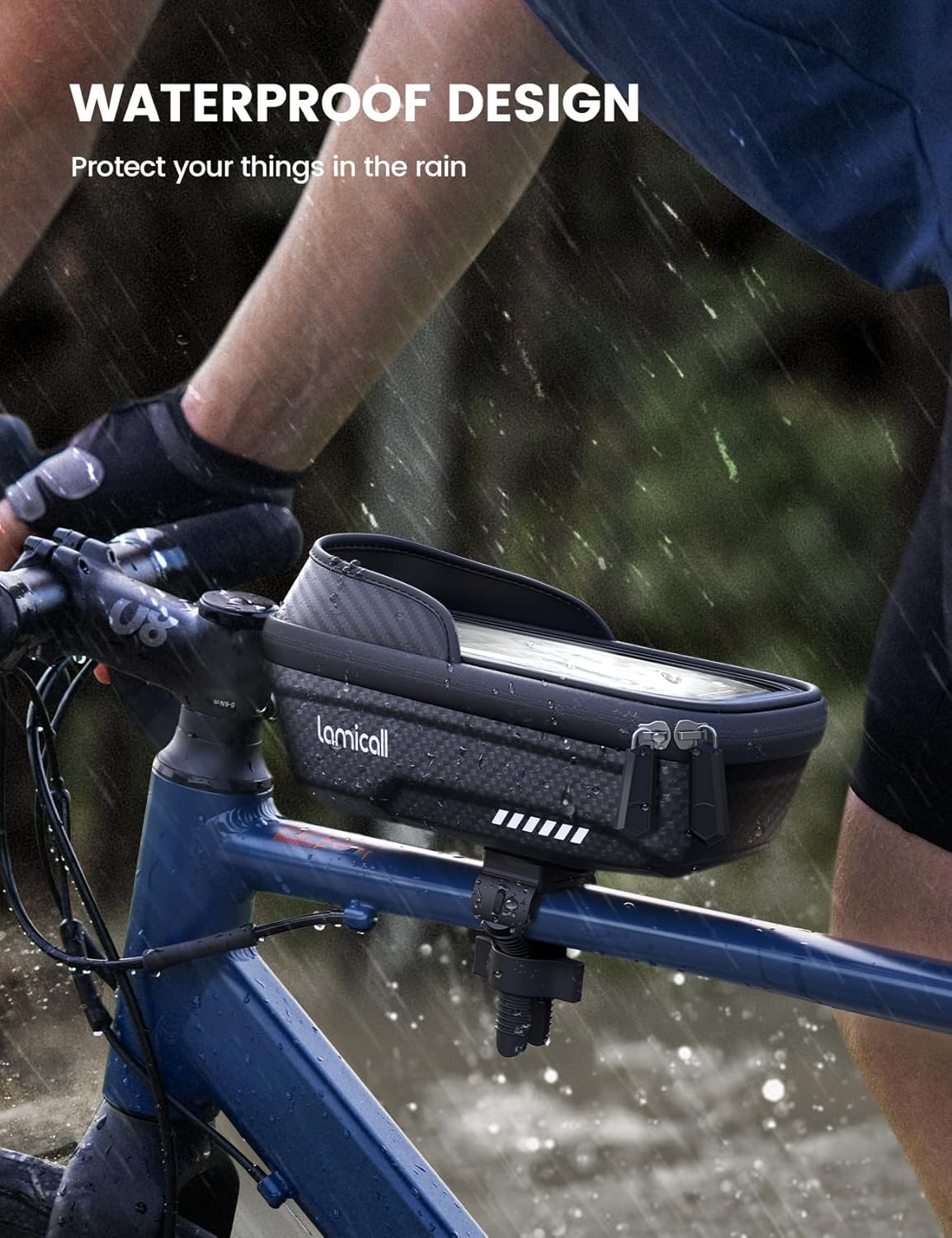 Lamicall 2 Pack Bike Frame Bag Waterproof - [1s Release] [2 in 1] Bike Phone Bag, Bike Phone Holder Mount, Bicycle Top Tube Bag, Cycling Pouch with Rain Cover, Bike Accessories for Phones Under 7""