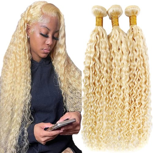 Habiliana Human Hair Bundles 16 18 20 Inch Blonde 613 Deep Wave Bundles Human Hair 100% Unprocessed Soft Sewn In with Double Drown Weft for Black Women