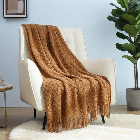 CREVENT Home Farmhouse Decor Rustic Couch Sofa Chair Bed Throw Blanket, Soft Warm Light Weight for Travelling in Spring Summer (50''X60'' Light Brown)