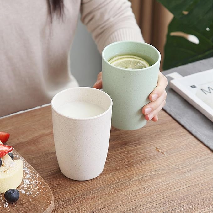 Wheat Straw Cups set of 4, Unbreakable Drinking Cup, Reusable Cups, Dishwasher Safe, 12 oz for Kitchen, Home, Office and Outdoor Use (Yellow)
